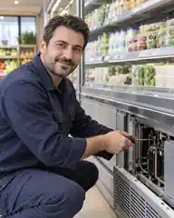Market Dolabı üzerinde çalışan teknisyen